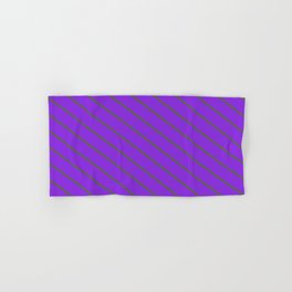 [ Thumbnail: Dark Olive Green and Purple Colored Stripes/Lines Pattern Hand & Bath Towel ]