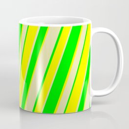 [ Thumbnail: Lime, Yellow, and Pale Goldenrod Colored Striped Pattern Coffee Mug ]