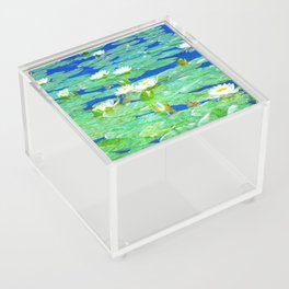 white waterlilies painted impressionism style Acrylic Box