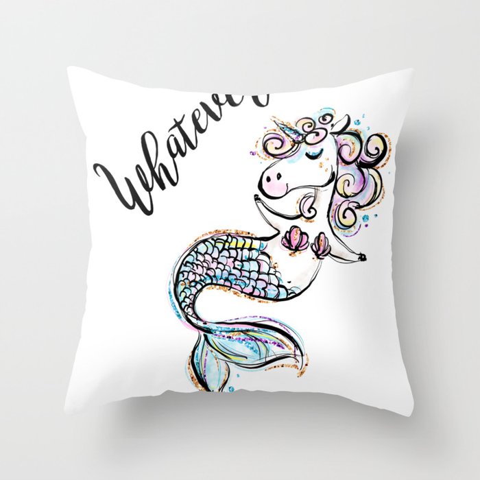 Unicorn mermaid, Funny Unicorn, Funny Mermaid, Cute Unicorn, Cute Mermaid Throw Pillow