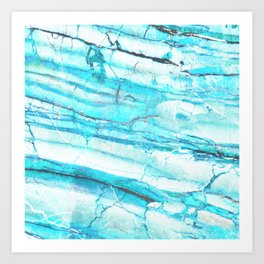 White Marble with Blue Green Veins Art Print