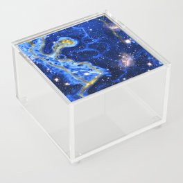 Neon marble space #4: blue, gold, stars Acrylic Box