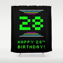 [ Thumbnail: 28th Birthday - Nerdy Geeky Pixelated 8-Bit Computing Graphics Inspired Look Shower Curtain ]