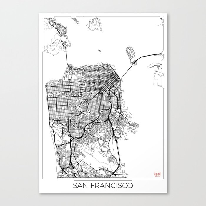 San Francisco Map White Canvas Print