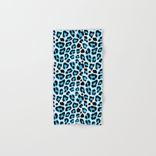 Blue & Black Leopard Print Pattern Hand & Bath Towel