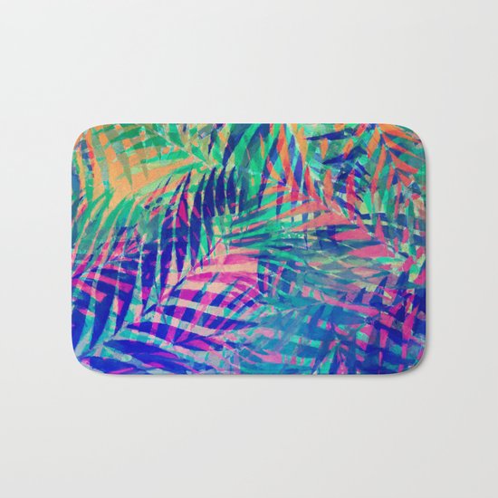 Colorful abstract palm leaves 2 Bath Mat