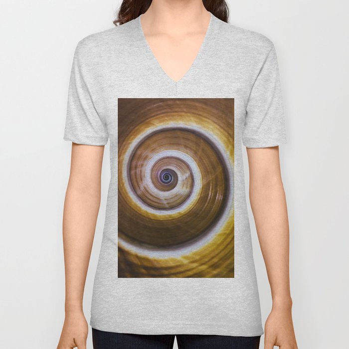 Brown and yellow spiral shell pattern V Neck T Shirt