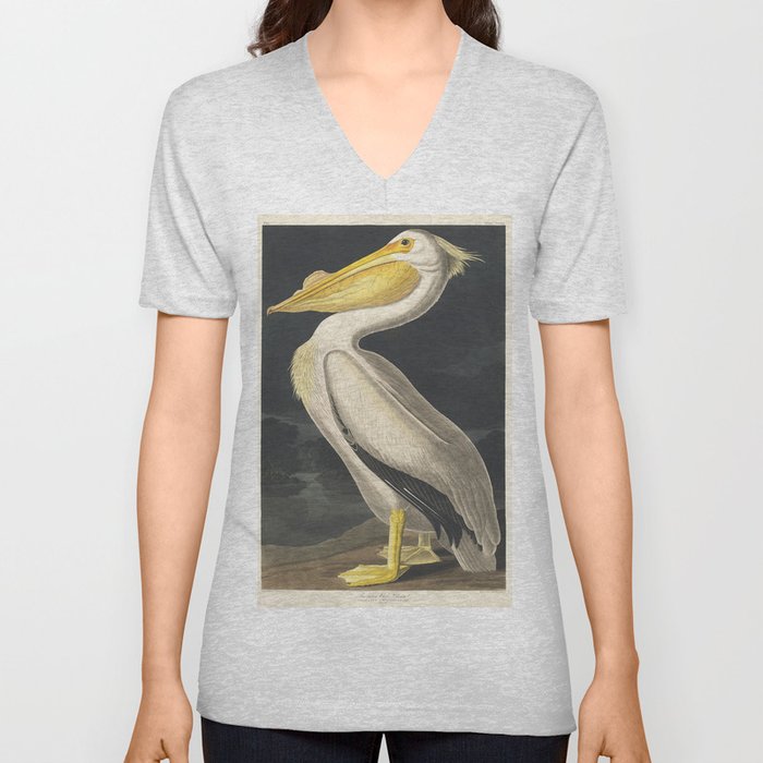 American White Pelican from Birds of America (1827) by John James Audubon V Neck T Shirt
