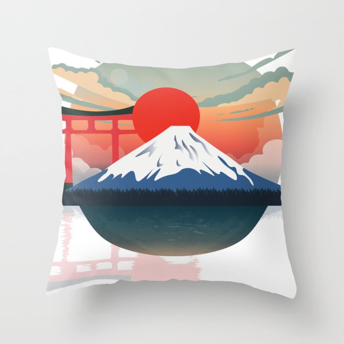 Sunset at Fuji Mountain Throw Pillow