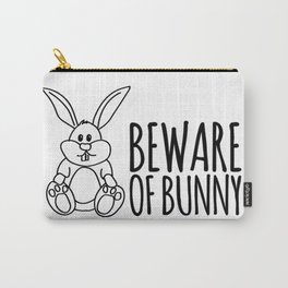 Beware of bunny Carry-All Pouch | Graphicdesign, Bunny, Funny, Message, Cute, Black And White, Pet, Text, Ink, Rabbit 