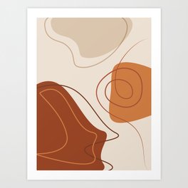 42118-10-2, Burnt Orange, Brown & Beige, Abstract Geometric Shape Line Art, Trendy home decor, Art Print