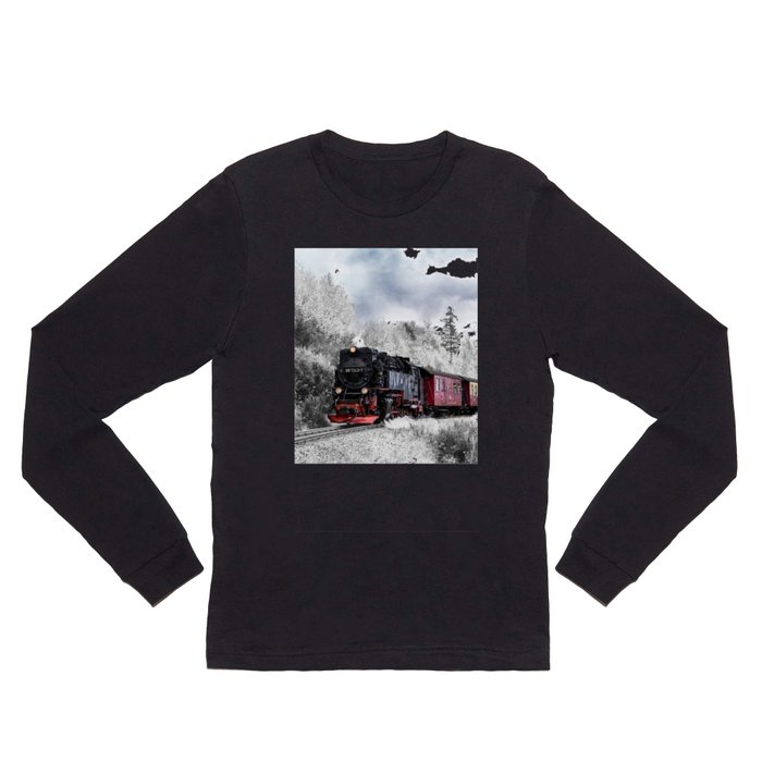 Vintage train,snow,winter art Long Sleeve T Shirt