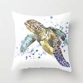 Abstract Watercolor Sea Turtle on White 2 Minimalist Coastal Art - Coast - Sea - Beach - Shore Throw Pillow