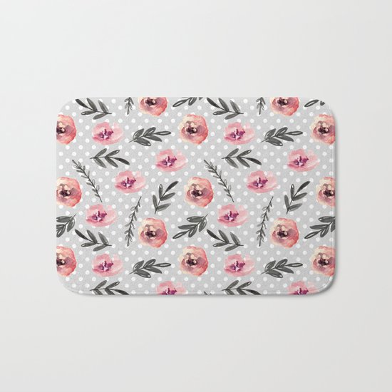 Red flowers. Watercolor Bath Mat