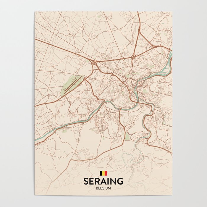 Seraing, Belgium - Vintage City Map Poster