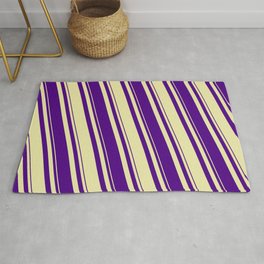 [ Thumbnail: Pale Goldenrod and Indigo Colored Striped/Lined Pattern Rug ]