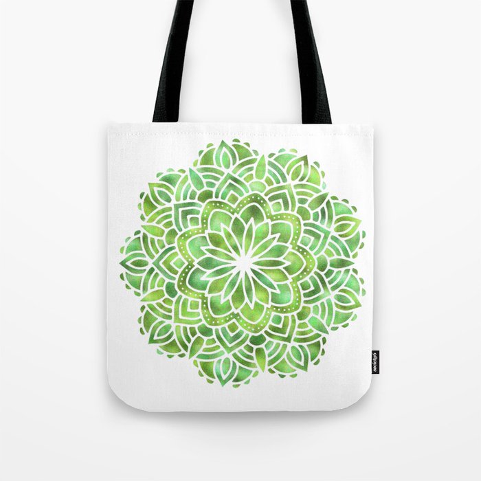Mandala Green Leaves Tote Bag