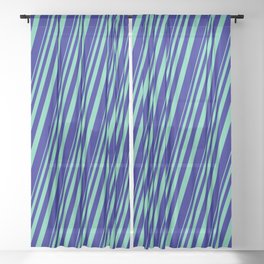[ Thumbnail: Aquamarine and Blue Colored Stripes/Lines Pattern Sheer Curtain ]