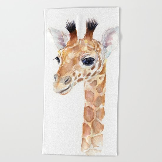 Baby Giraffe Cute Animal Watercolor Beach Towel