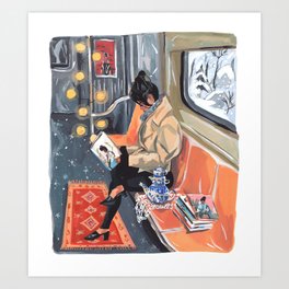 Cozy Winter Train Ride (no mask) Art Print