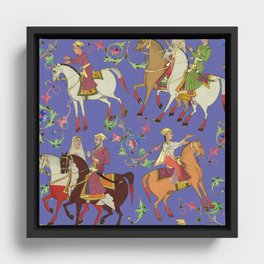 Horse-drawn Wedding Procession - Horse Riding tribal pattern on Veri Peri   Framed Canvas