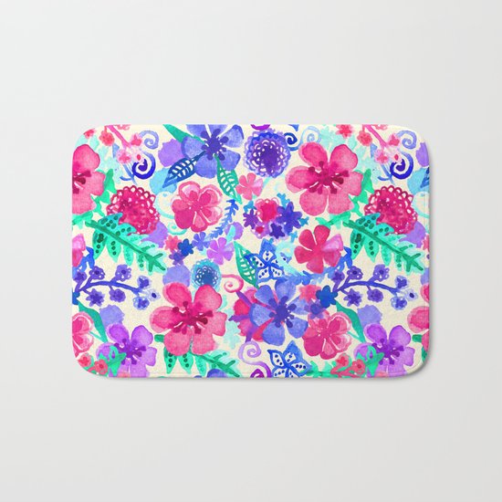 Fresh Watercolor Floral Pattern Bath Mat