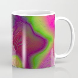 Multicolored neon psychedelic abstract digital art with distorted lines and metallic texture.  Mug