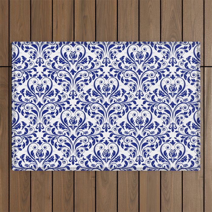 Blue Damask   Outdoor Rug