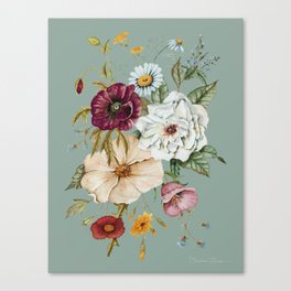 Colorful Wildflower Bouquet on Blue Canvas Print