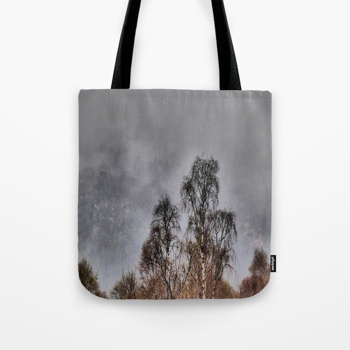 Scottish Highlands Spring Birch Trees and the Mist in I Art Tote Bag
