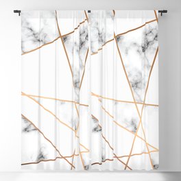 White, Gray, Gold Marble Geometric Pattern Blackout Curtain