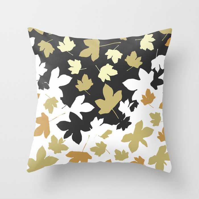 Christmas holiday autumn mood. gold, black, white. fall leaves. Throw Pillow