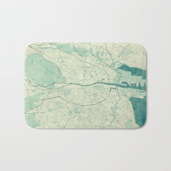 Dublin Map Blue Vintage Bath Mat