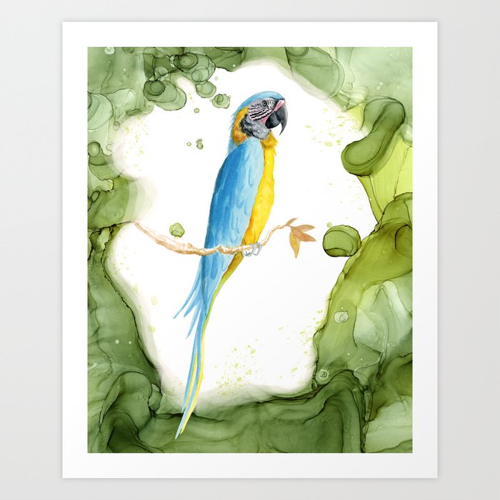 Yellow and Blue Parrot Watercolor Print - Large Macaw Bird Art Art Print