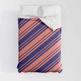[ Thumbnail: Salmon & Midnight Blue Colored Stripes/Lines Pattern Comforter ]