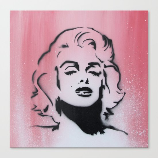 Marilyn Monroe Stencil on Pink Background Canvas Print
