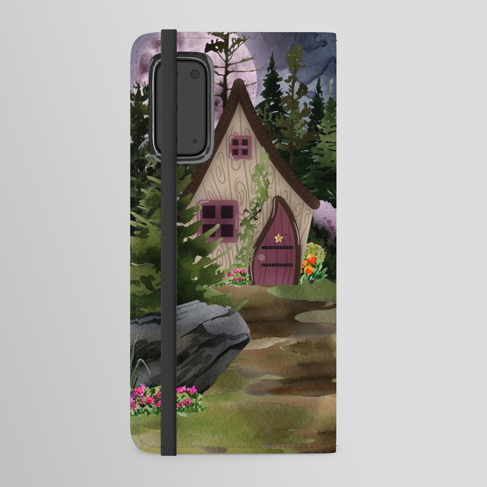 Dark Cottage: A full moon with bats and fox Android Wallet Case