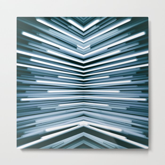 blue cyber zebra lights industrial cyberpunk aesthetic abstract art print (1 of 3 set) Metal Print