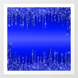 A Very Bright Navy Blue Christmas Glitter Drips Pattern Art Print
