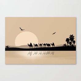 Camel Caravan going through the Desert Canvas Print