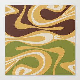 Mod Thang Retro Modern Abstract Pattern in 70s Avocado Green Brown Mustard Canvas Print