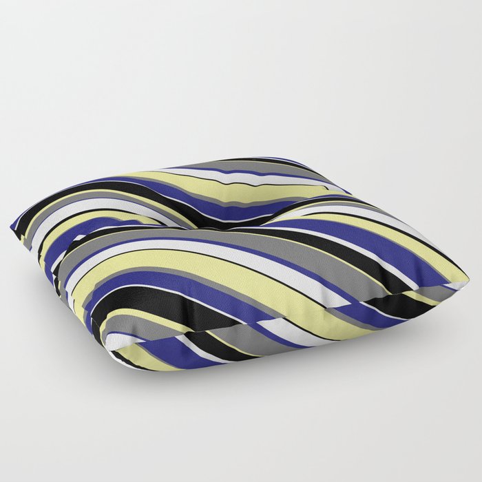 Eye-catching Tan, Dim Gray, Midnight Blue, White, and Black Colored Pattern of Stripes Floor Pillow