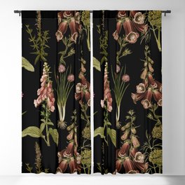 Vintage Botanical Springflowers And Herbs Midnight Garden Blackout Curtain