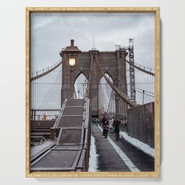 Brooklyn Bridge Winter Nights | Travel Photography Serving Tray
