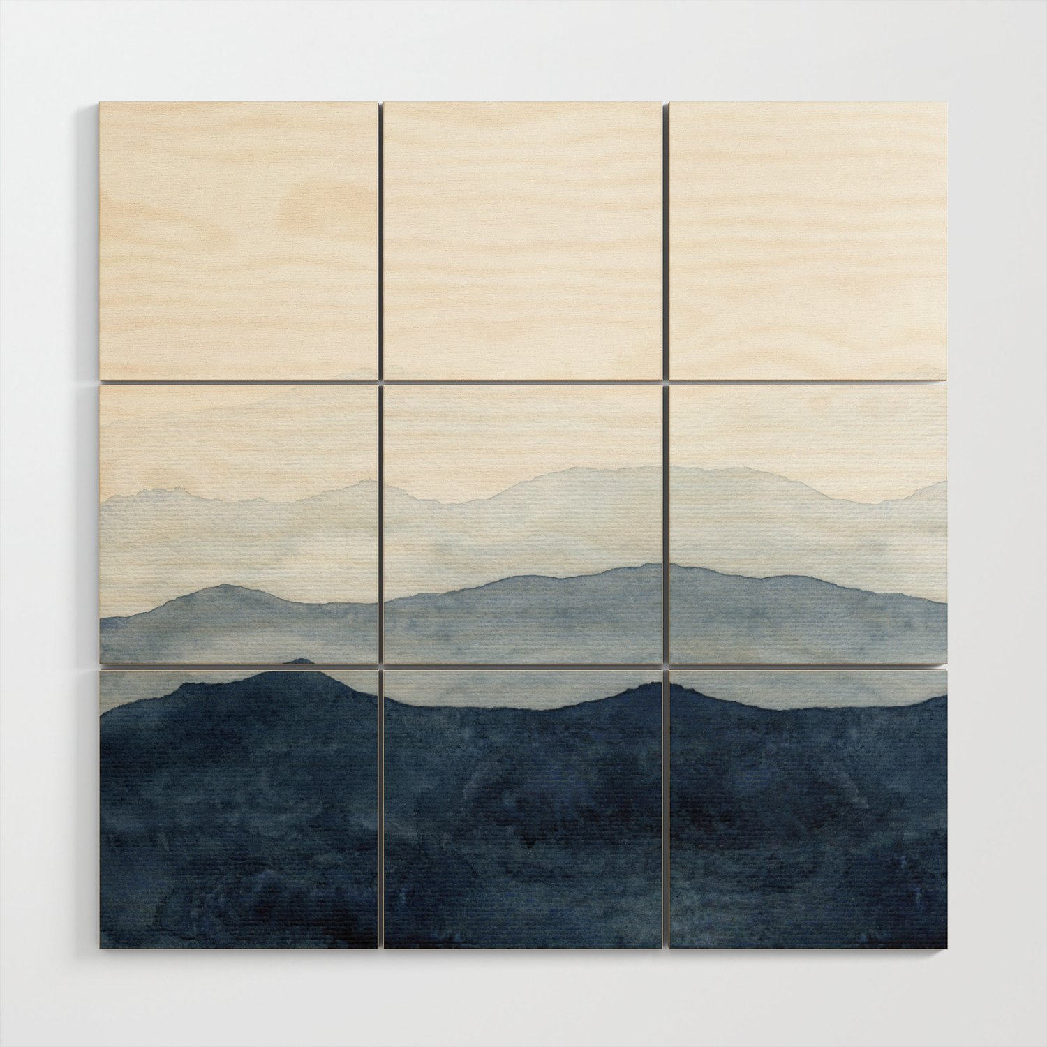 Indigo Abstract Watercolor Mountains Wood Wall Art By Ccartstudio