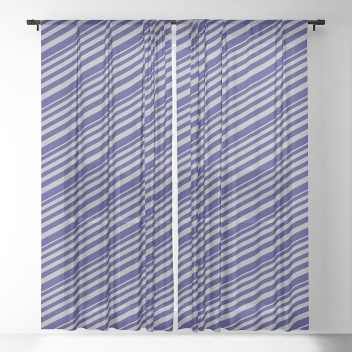Dark Grey & Midnight Blue Colored Lined/Striped Pattern Sheer Curtain