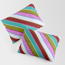 [ Thumbnail: Eyecatching Lavender, Green, Maroon, Orchid & Light Sea Green Colored Pattern of Stripes Pillow Sham ]