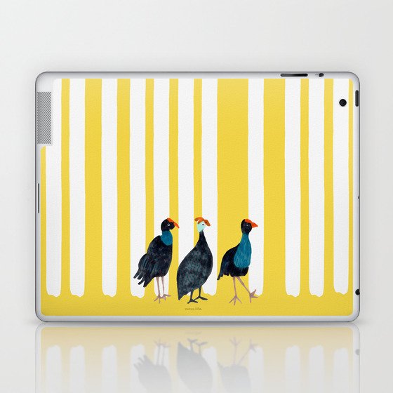 Three Birds Walking - Blue and Yellow Laptop & iPad Skin