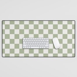 Checkerboard Check Checkered Pattern in Sage Green and Off White Desk Mat