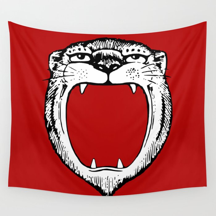 Tiger Head Red Wall Tapestry